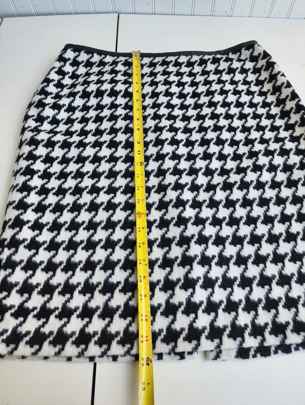 Talbots Houndstooth Black White Women's Skirt Wool Blend  Pencil Sz 14